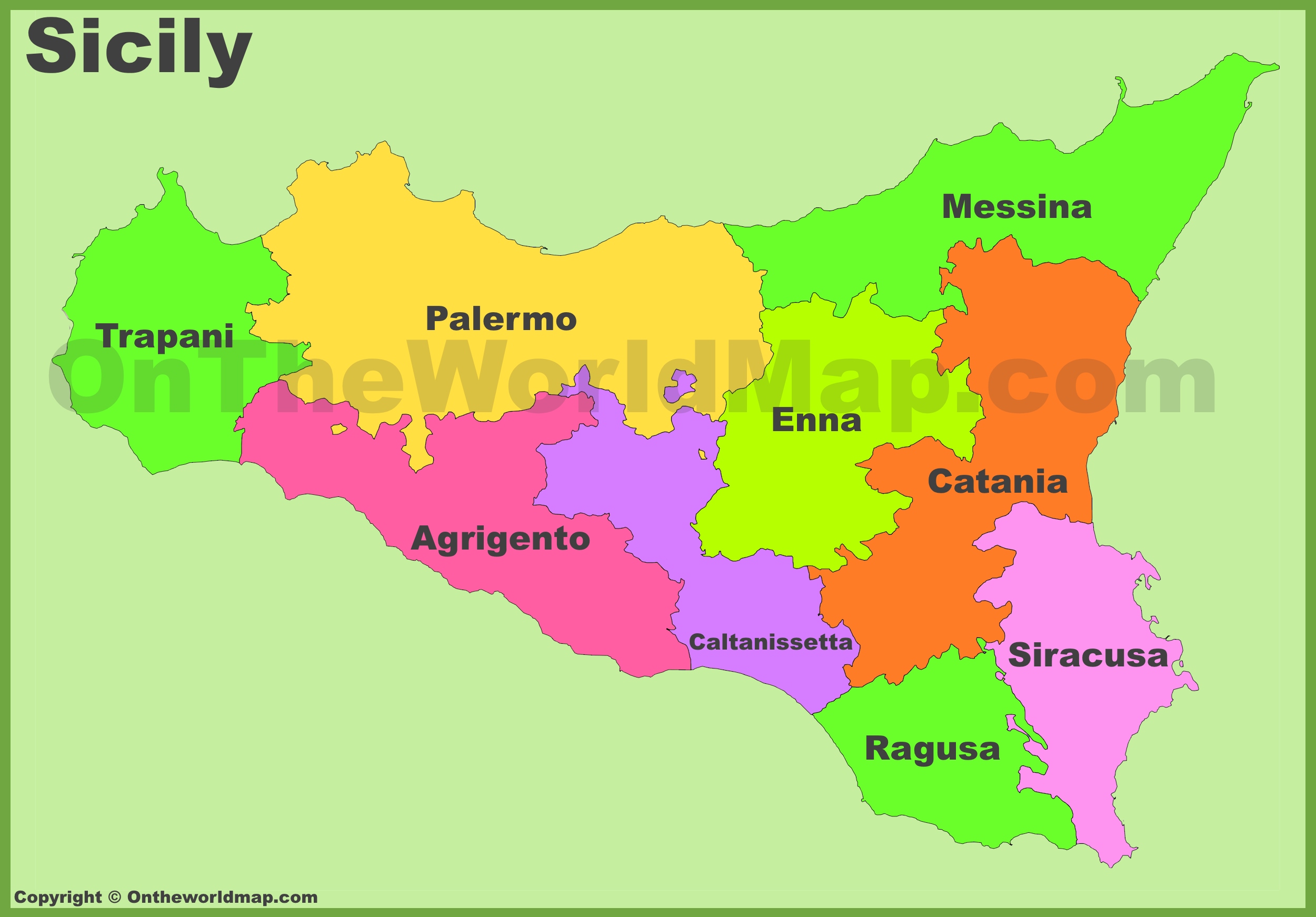 Sicily provinces map - Ontheworldmap.com