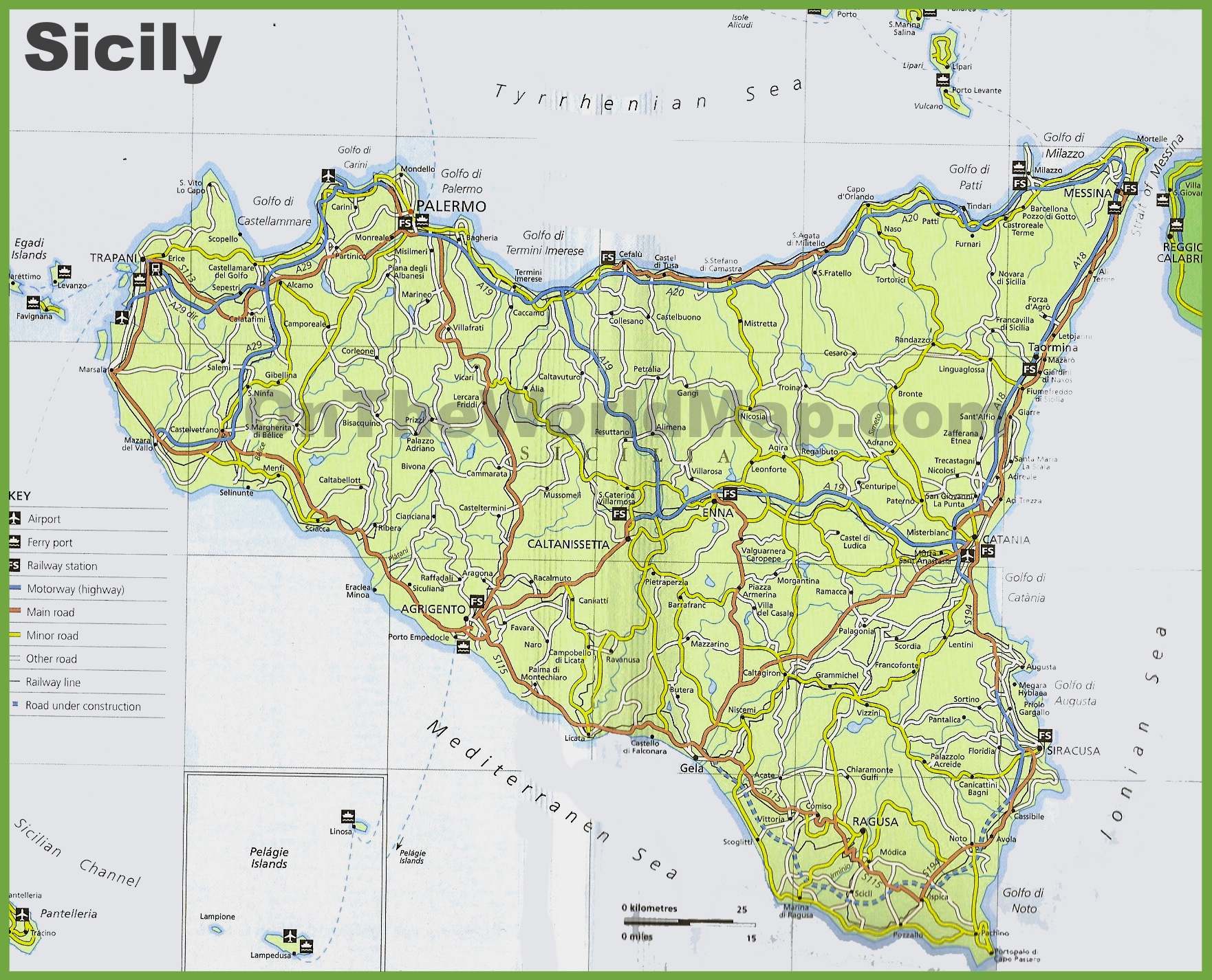 Road Map Of Sicily With Cities And Towns Printable Map Of Sicily ...