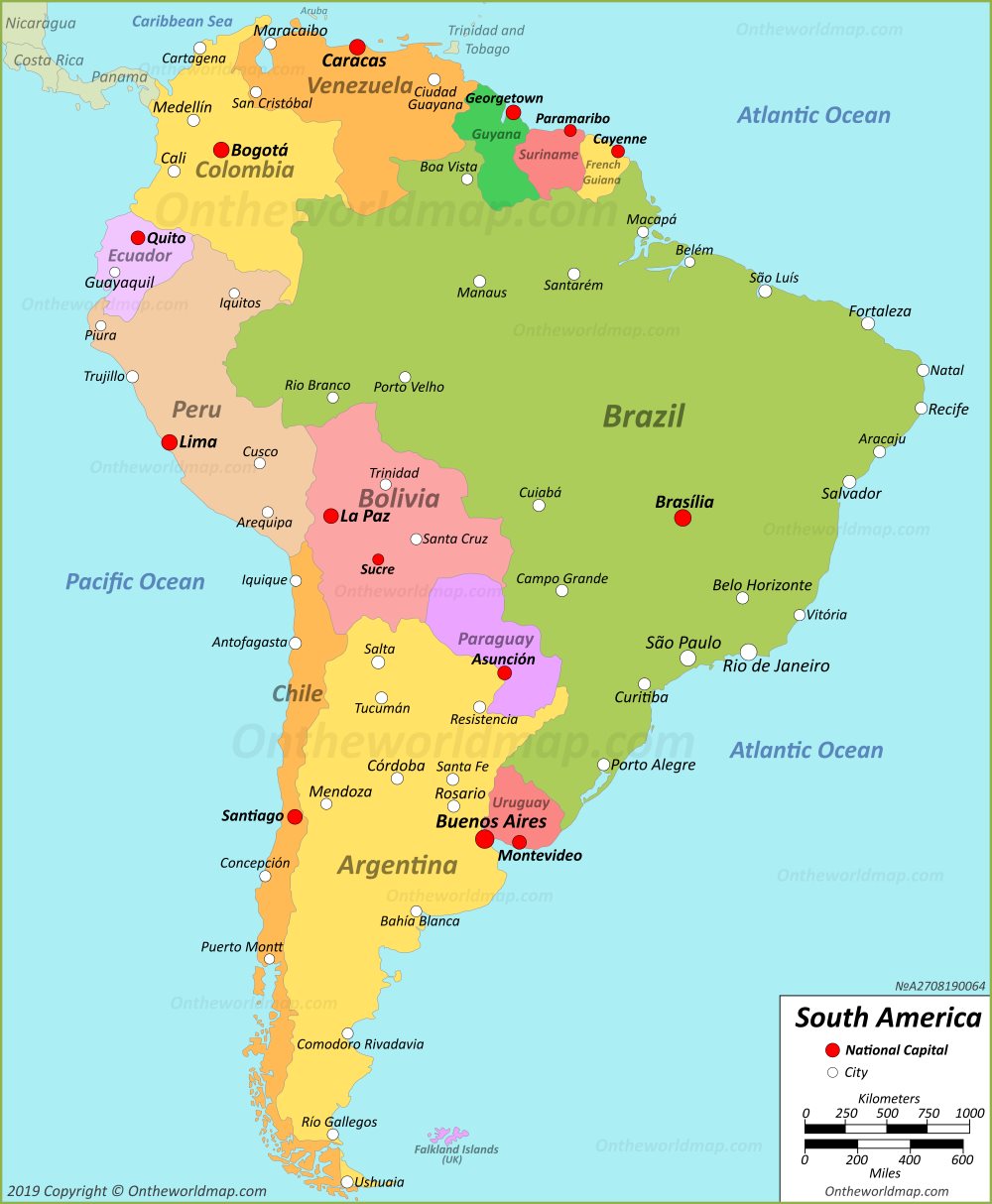 Printable Map Of South America