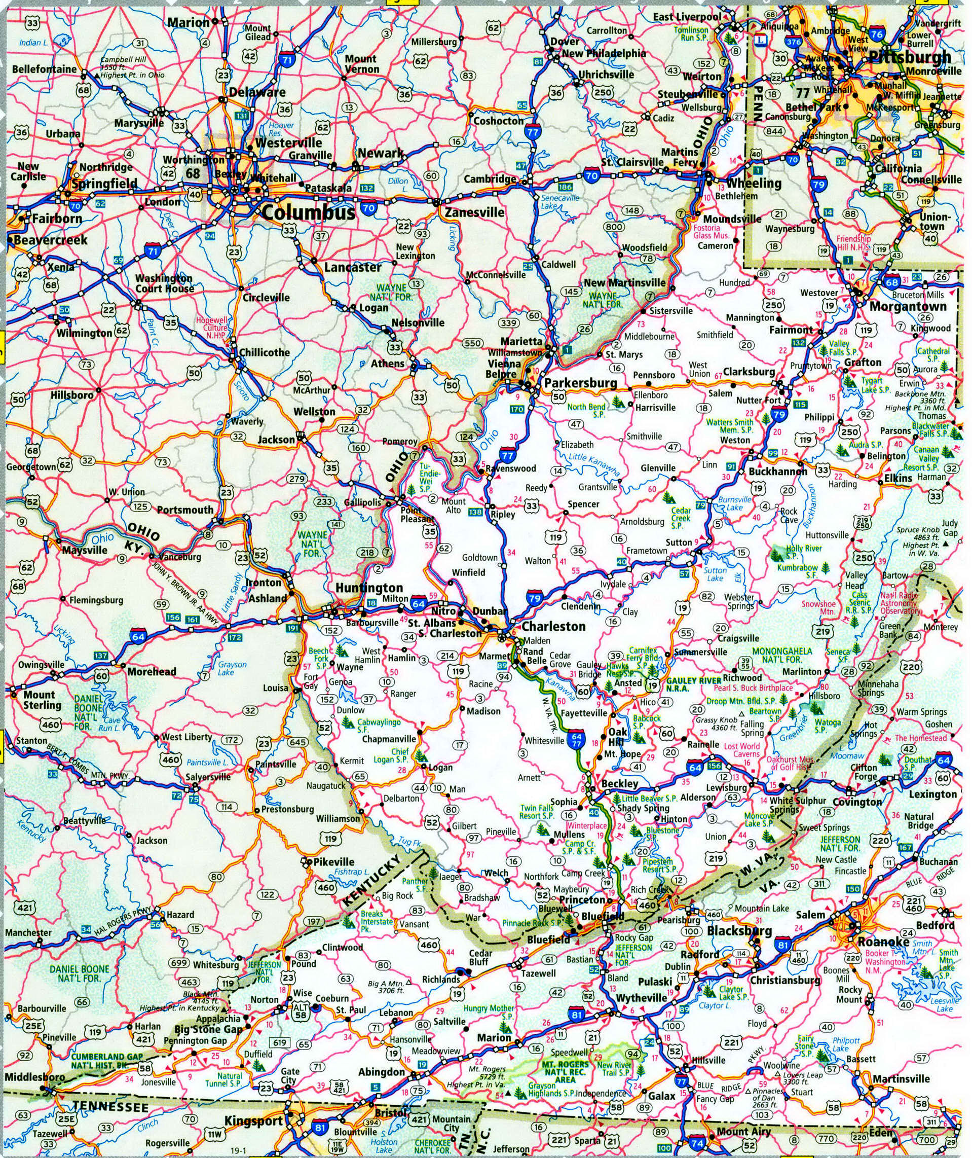 Virginia and West Virginia interstate highways map I-64 I-66 I-81 I-85 ...