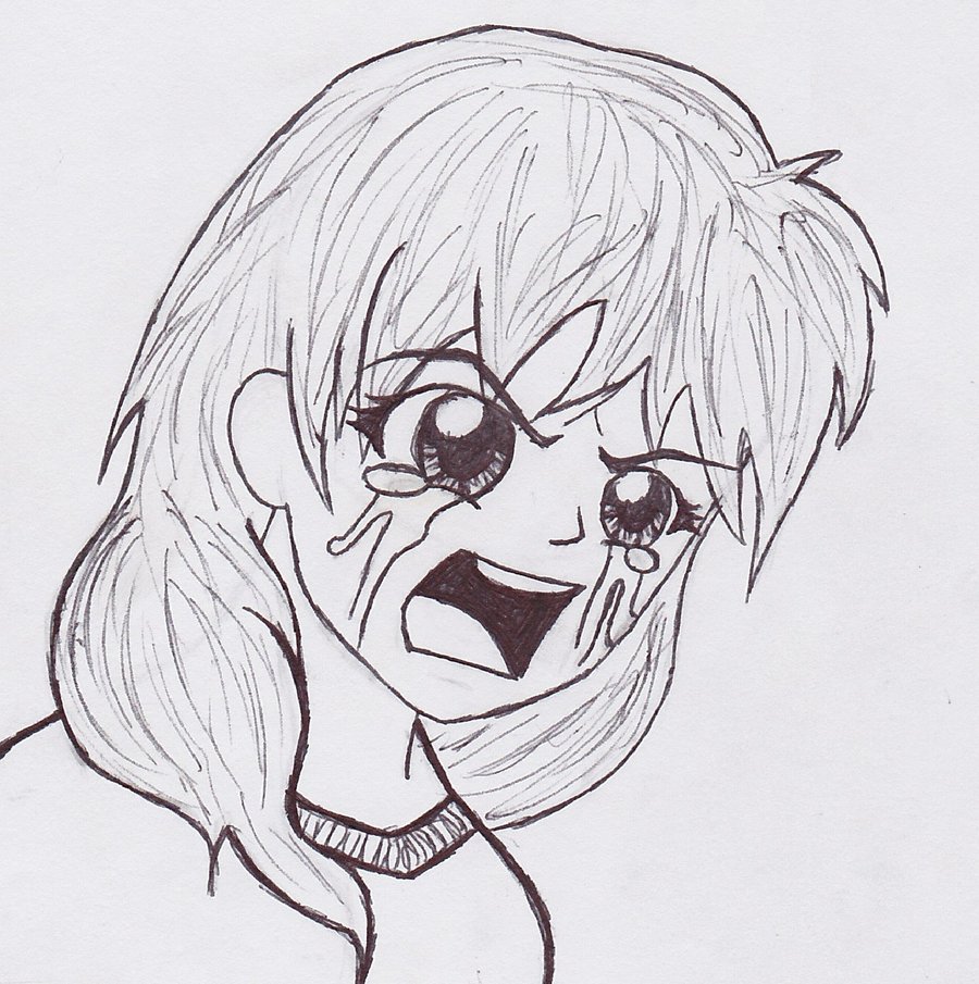 Black And White Anime Girl Crying Drawing