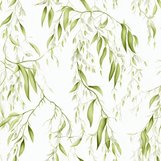 Eucalyptus branches botanical pattern with light green and light amber colors on a white background