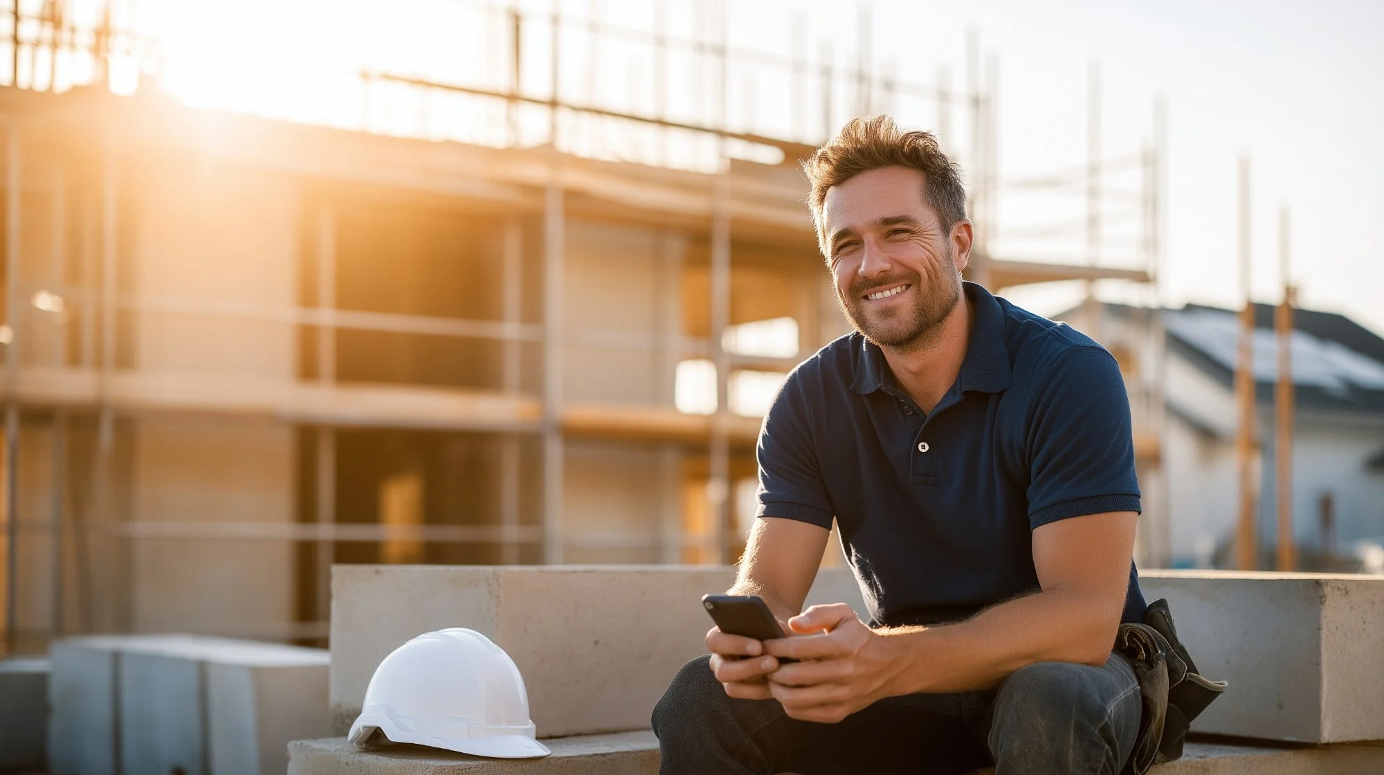 Artisan BTP sur un chantier consulte ses notifications Payflo