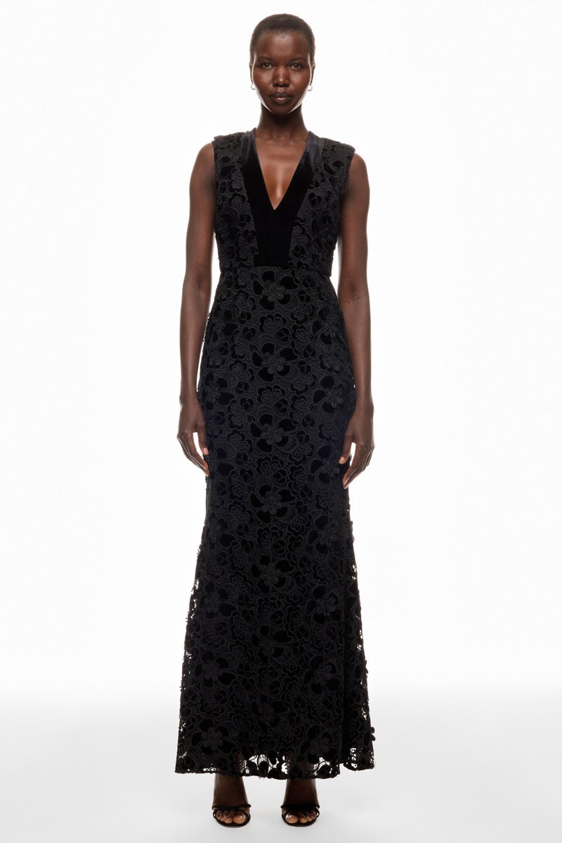 Velvet Lace V-Neck Gown by Badgley Mischka - Photo 0