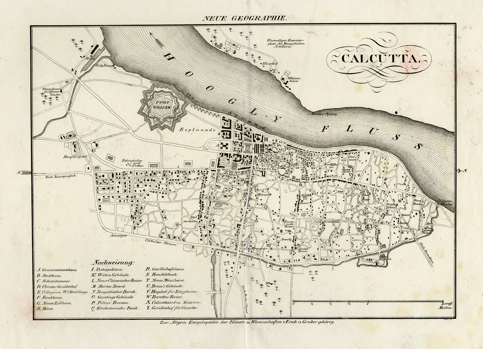 Antique Map-The harbour and city of Calcutta in India-Ersch und Gruber ...