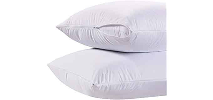 White Classic Luxury Hotel Collection Zippered Style Pillow Cover, 200 Thread Count, Soft Quiet Zippered Pillow Protectors, Standard Size, Set of 2