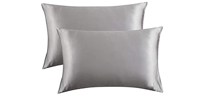 Bedsure Satin Pillowcase for Hair and Skin, 2-Pack - Queen Size (20x30 inches) Pillow Cases - Satin Pillow Covers with Envelope Closure, Silver Grey