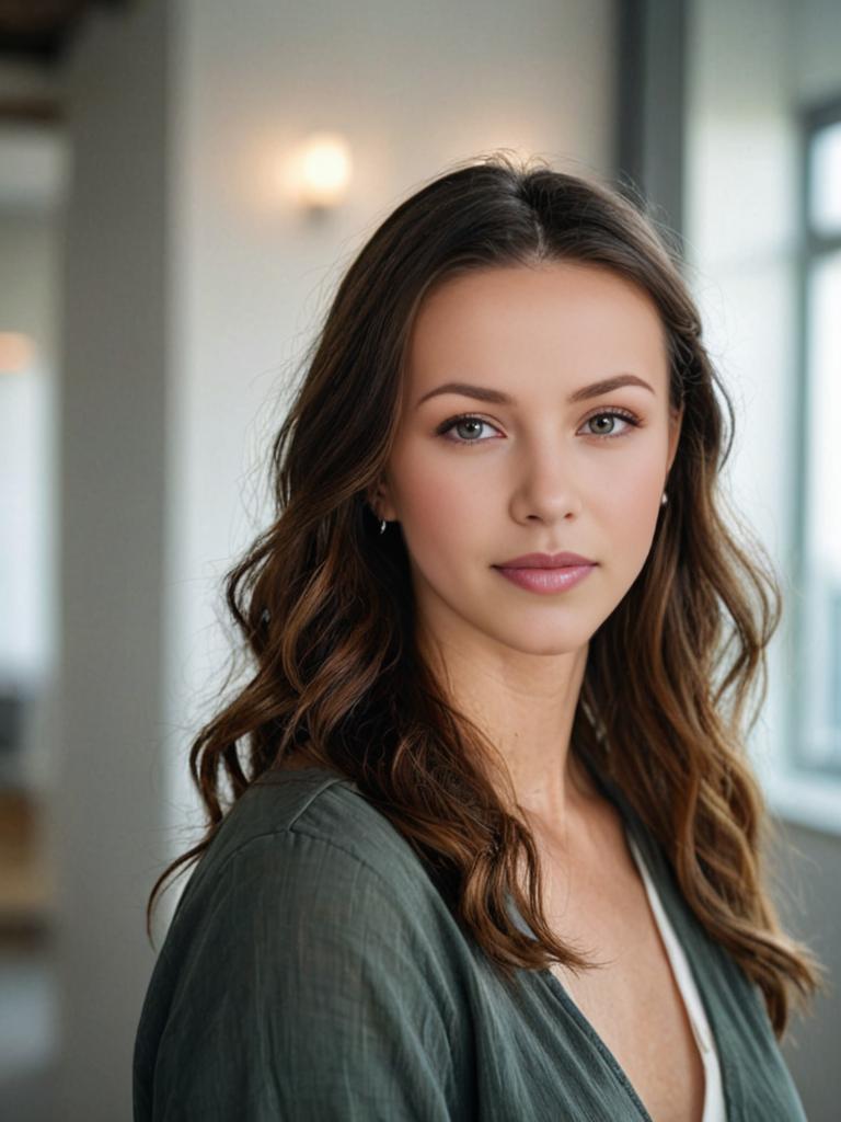 Woman in Olive Green Shirt