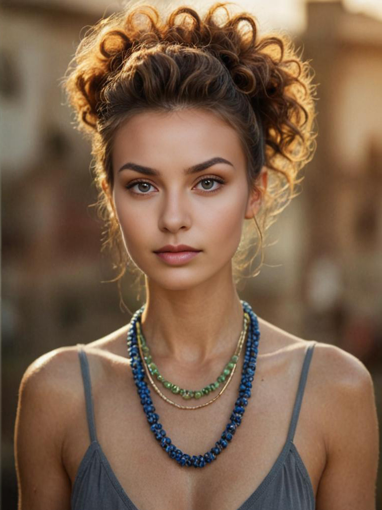 Woman in Grey Tank Top with Beaded Necklaces