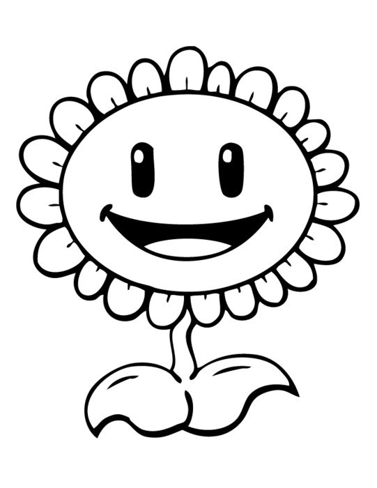 Black and white drawing of the Sunflower from Plants Vs Zombies clipart