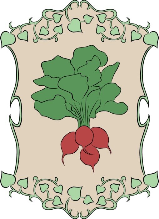 red radish painted on the coat of arms