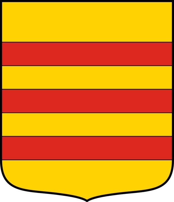 yellow coat of arms with red stripes