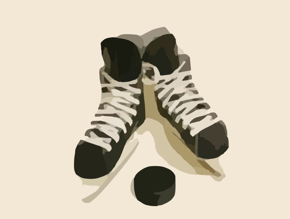 ice skates near the hockey puck