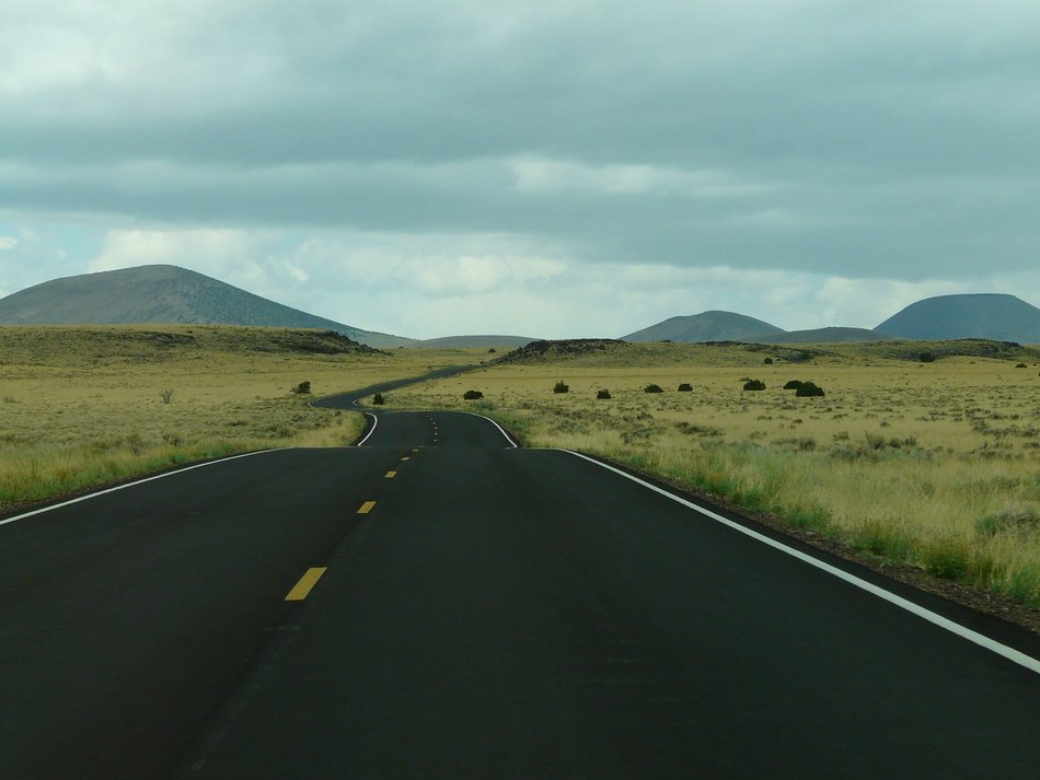 landscape of asphalt road in the steppe