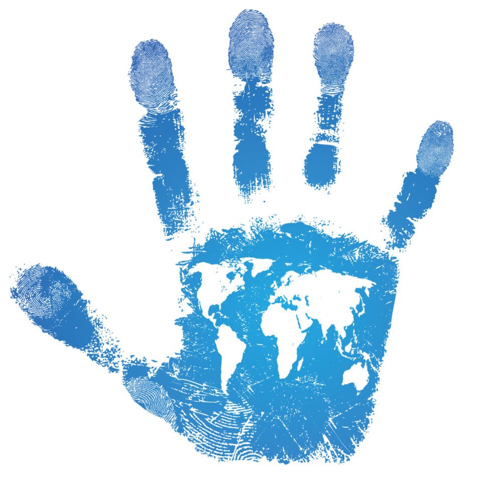 World Map Hand Prints drawing