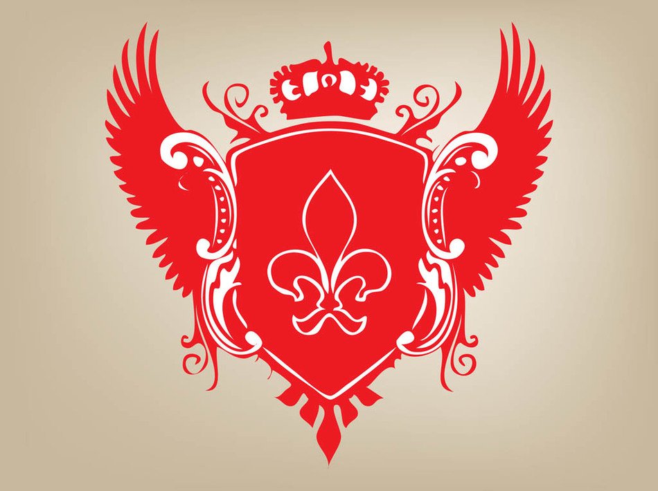 red coat of arms with wings