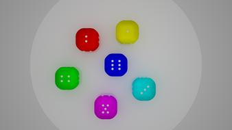 six colored dices at grey background drawing