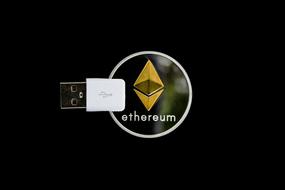 usb memory stick over Ethereum Cryptocurrency symbol