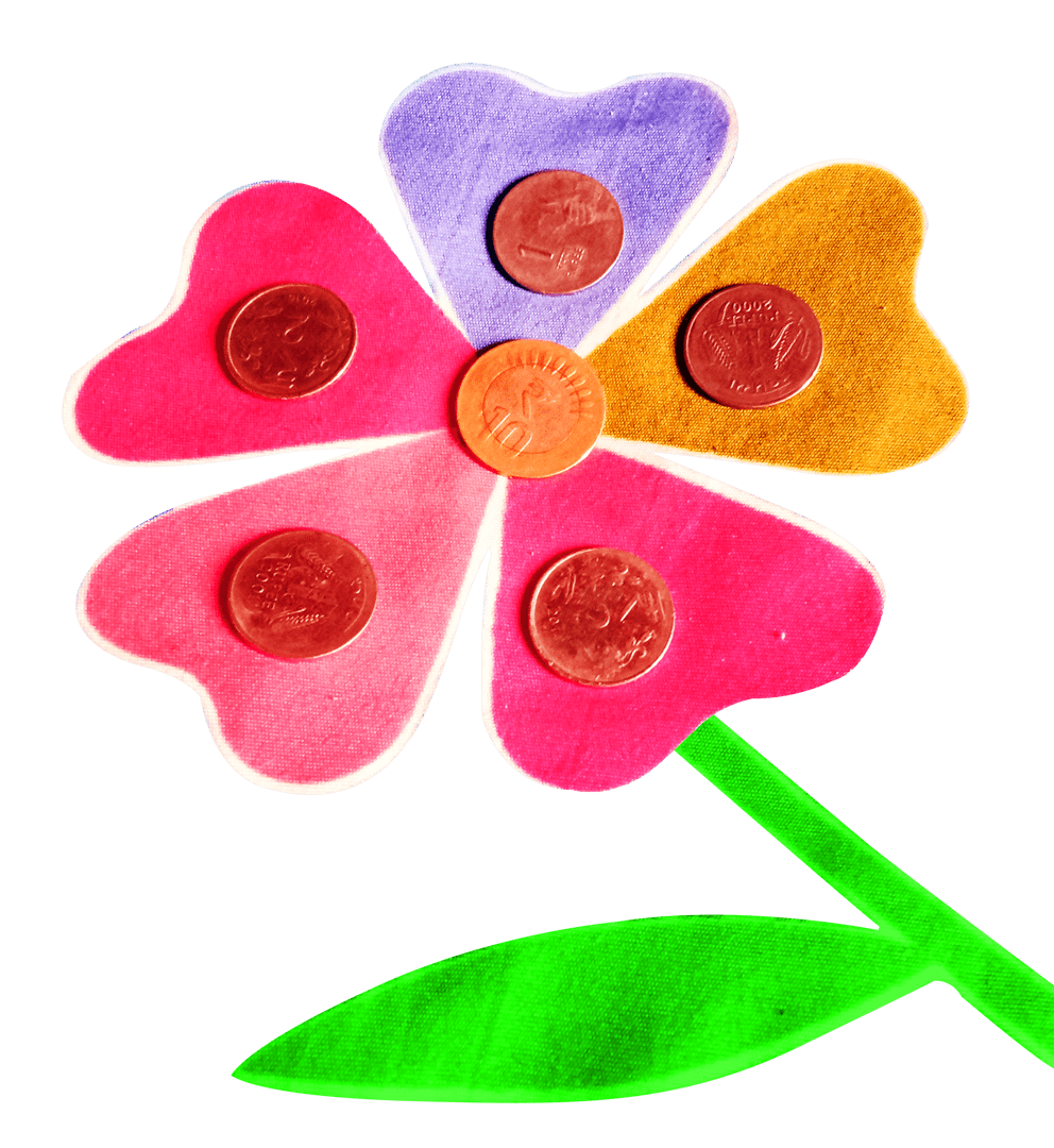 artificial flower art with indian rupees png picture