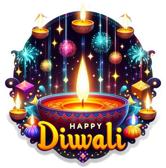 diwali celebration text with glittering fireworks png overlay