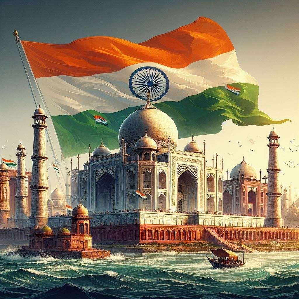 indian flag with taj mahal free image download