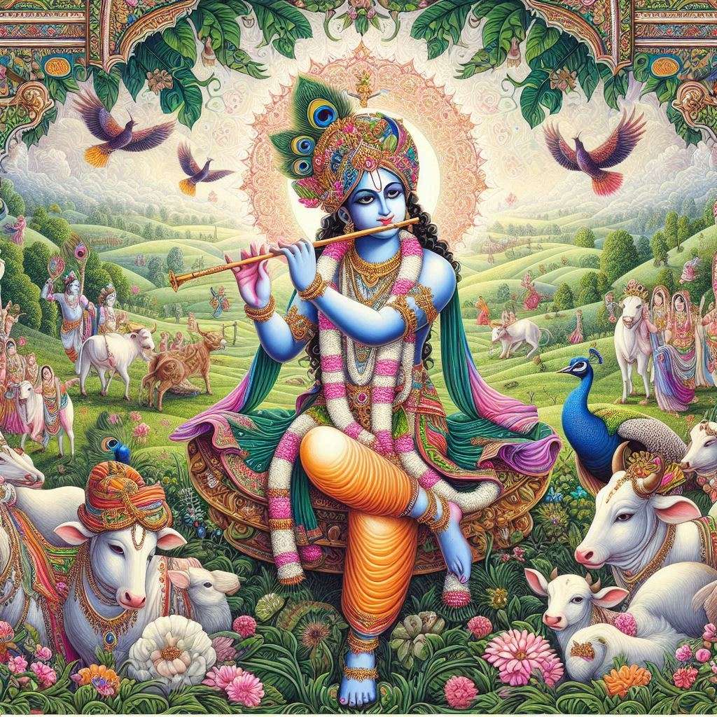 lord krishna in vrindavan illustration