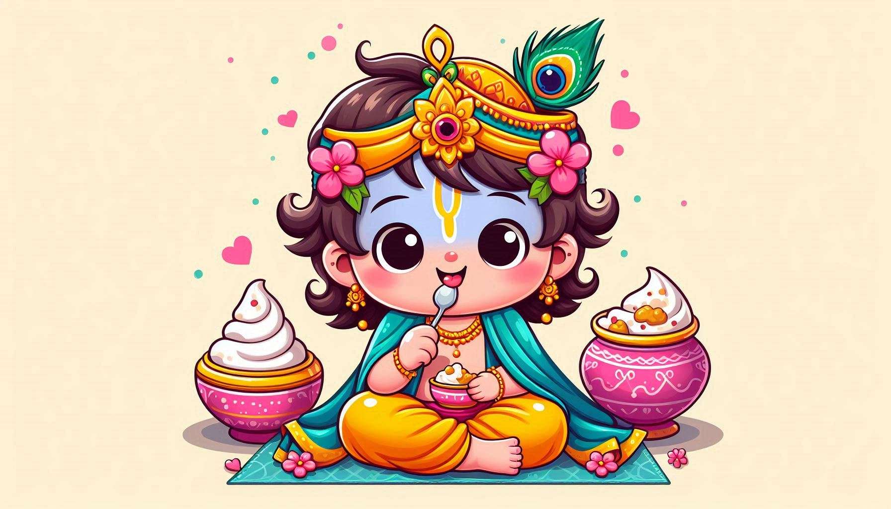 traditional child lord krishna eating makhan artwork