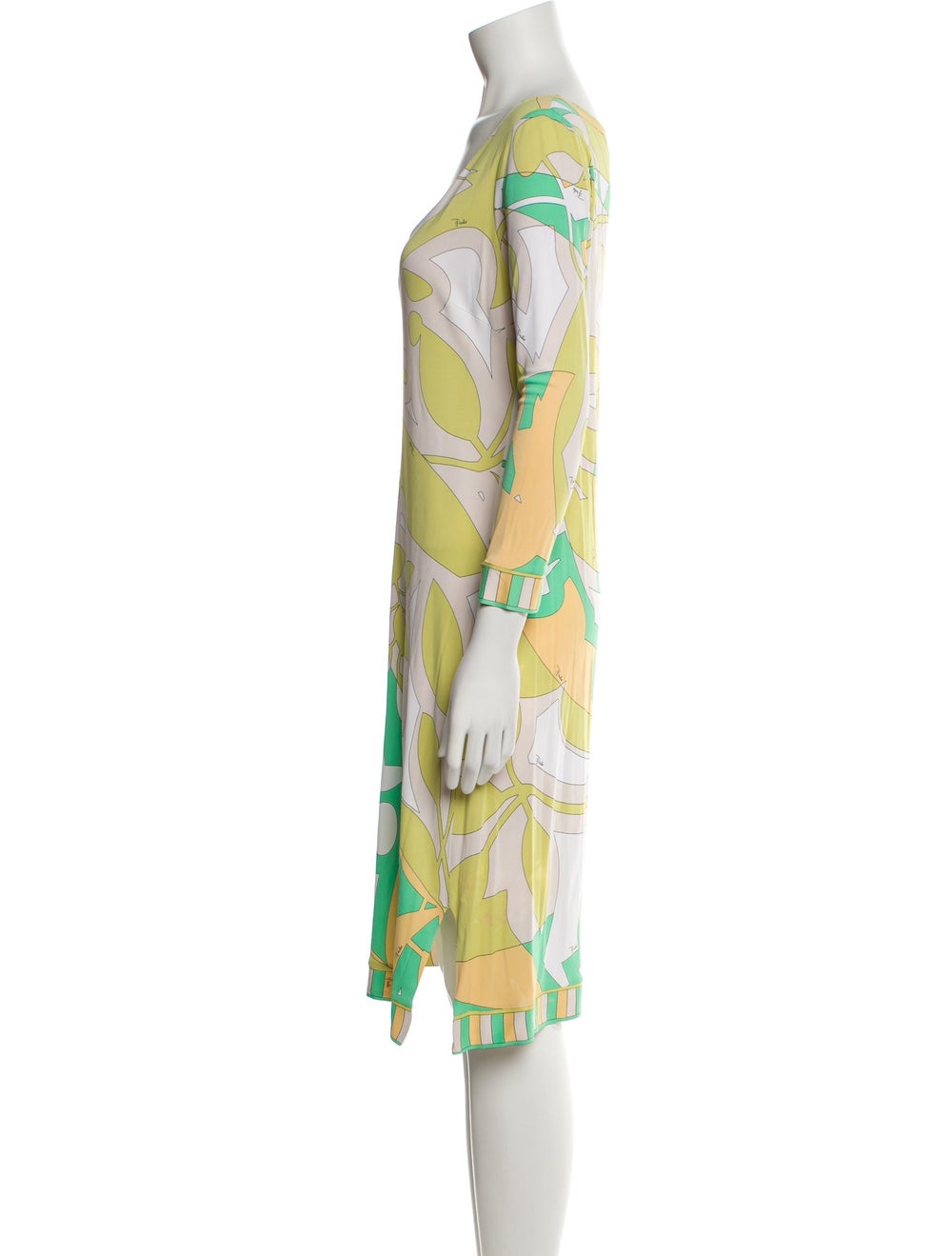 Emilio Pucci Shift Dress Green Printed Three-Quar… - image 2