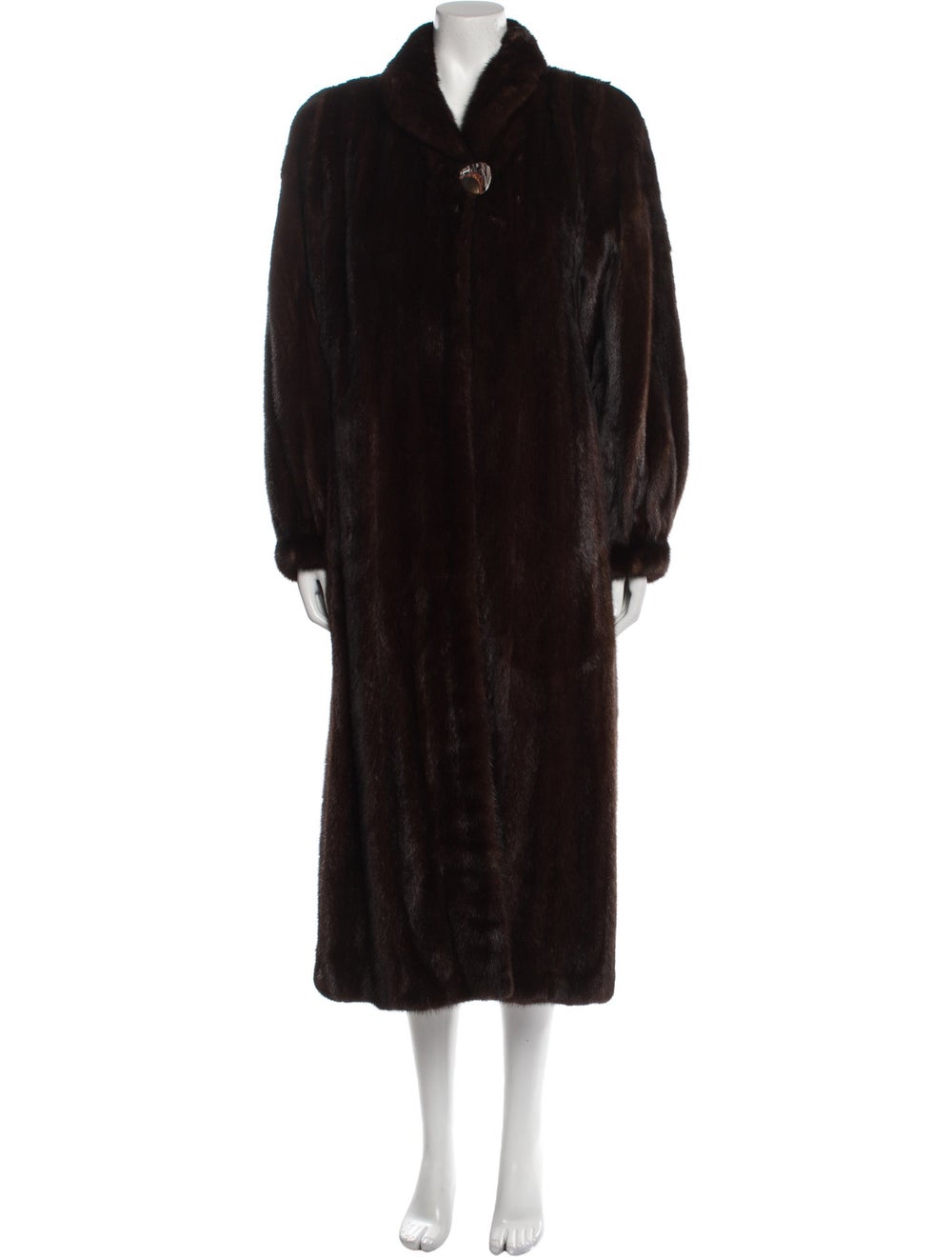 Fur Faux Fur Coat Brown Fur Trim & Stand Collar L… - image 1