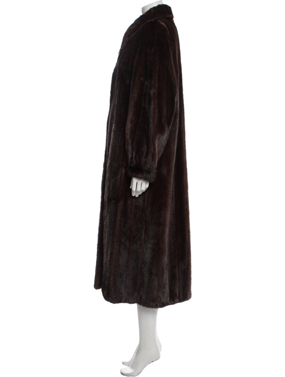 Fur Faux Fur Coat Brown Fur Trim & Stand Collar L… - image 2