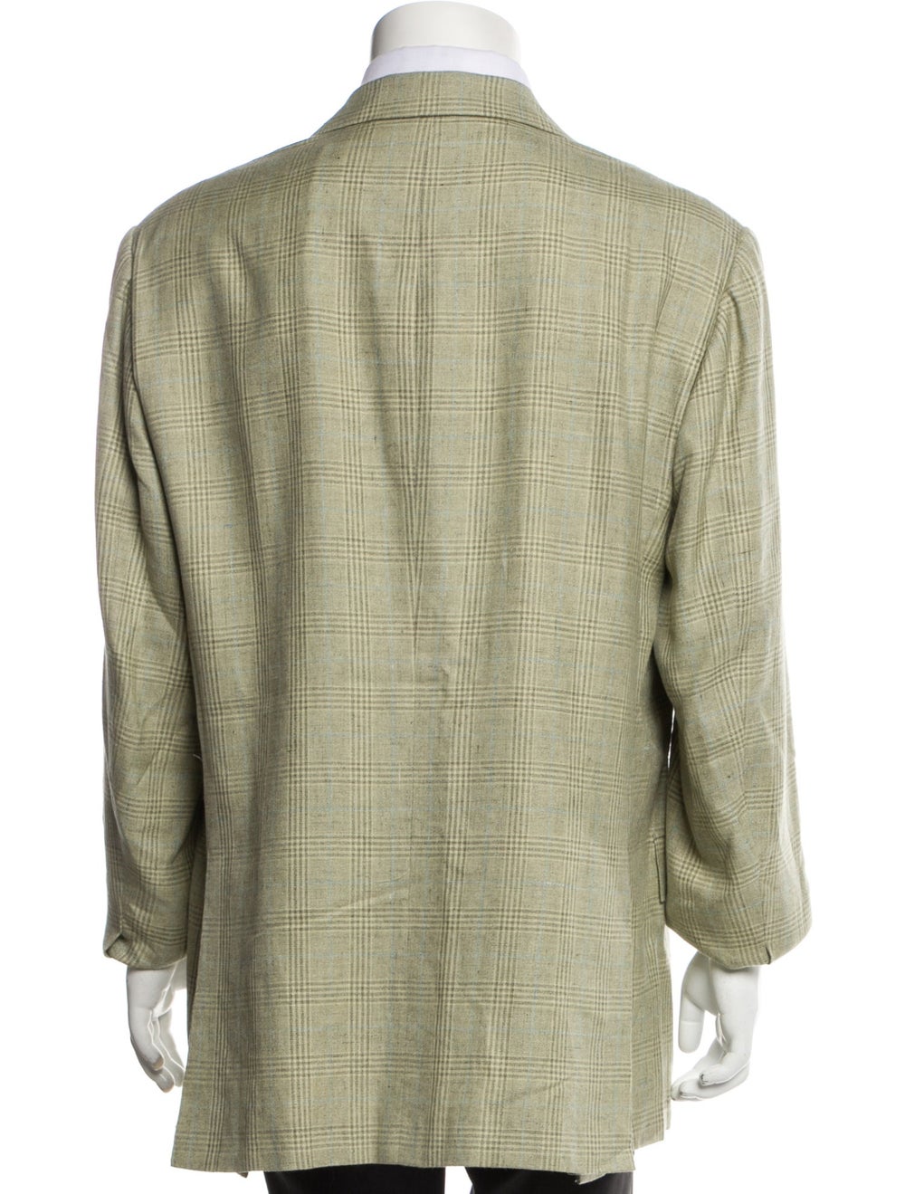 Kiton Linen Blazer Green Plaid Print Notched Lape… - image 3