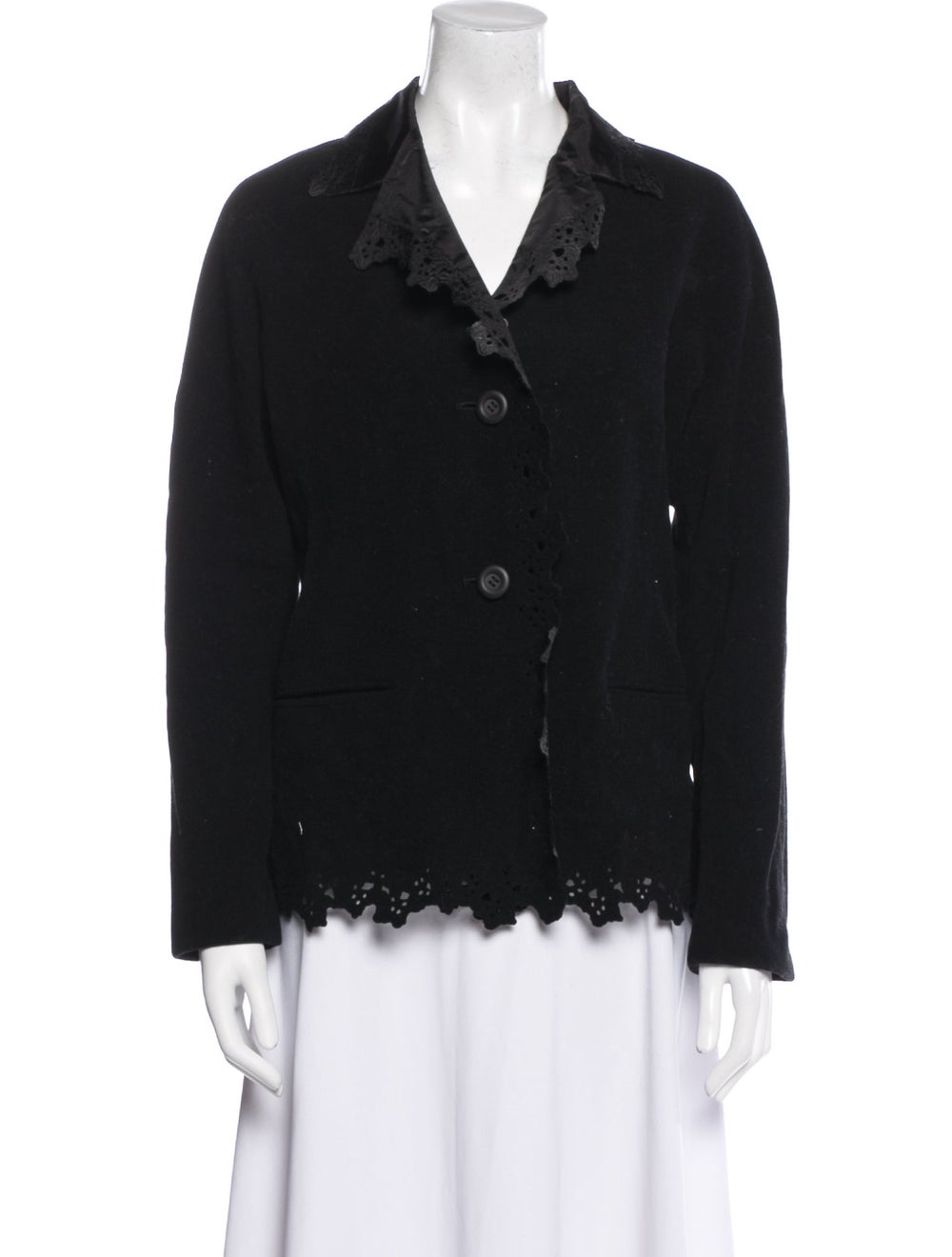 Issey Miyake Wool Jacket Black Pointed Collar Sli… - image 1