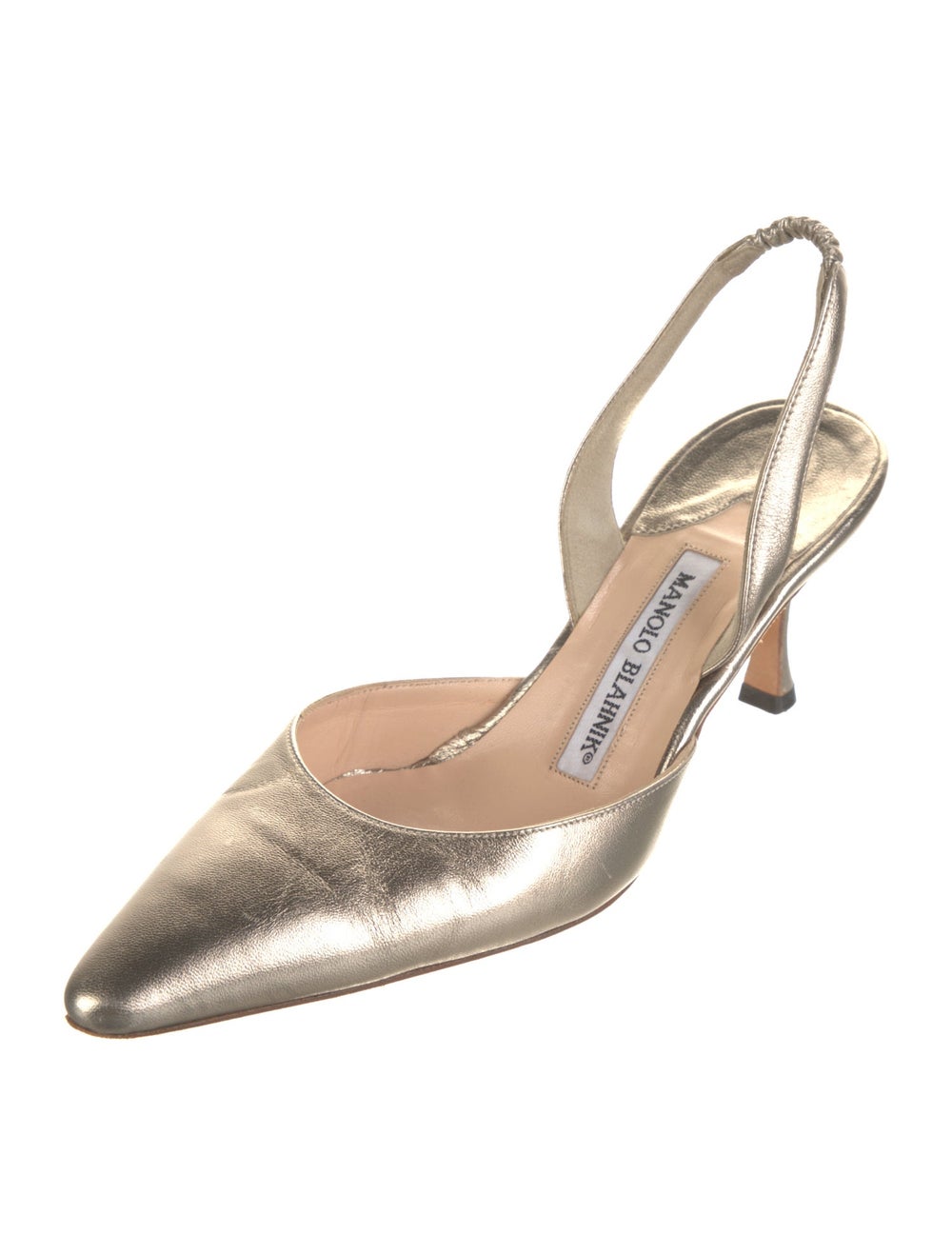 Manolo Blahnik Leather Slingback Pumps Gold & Met… - image 2