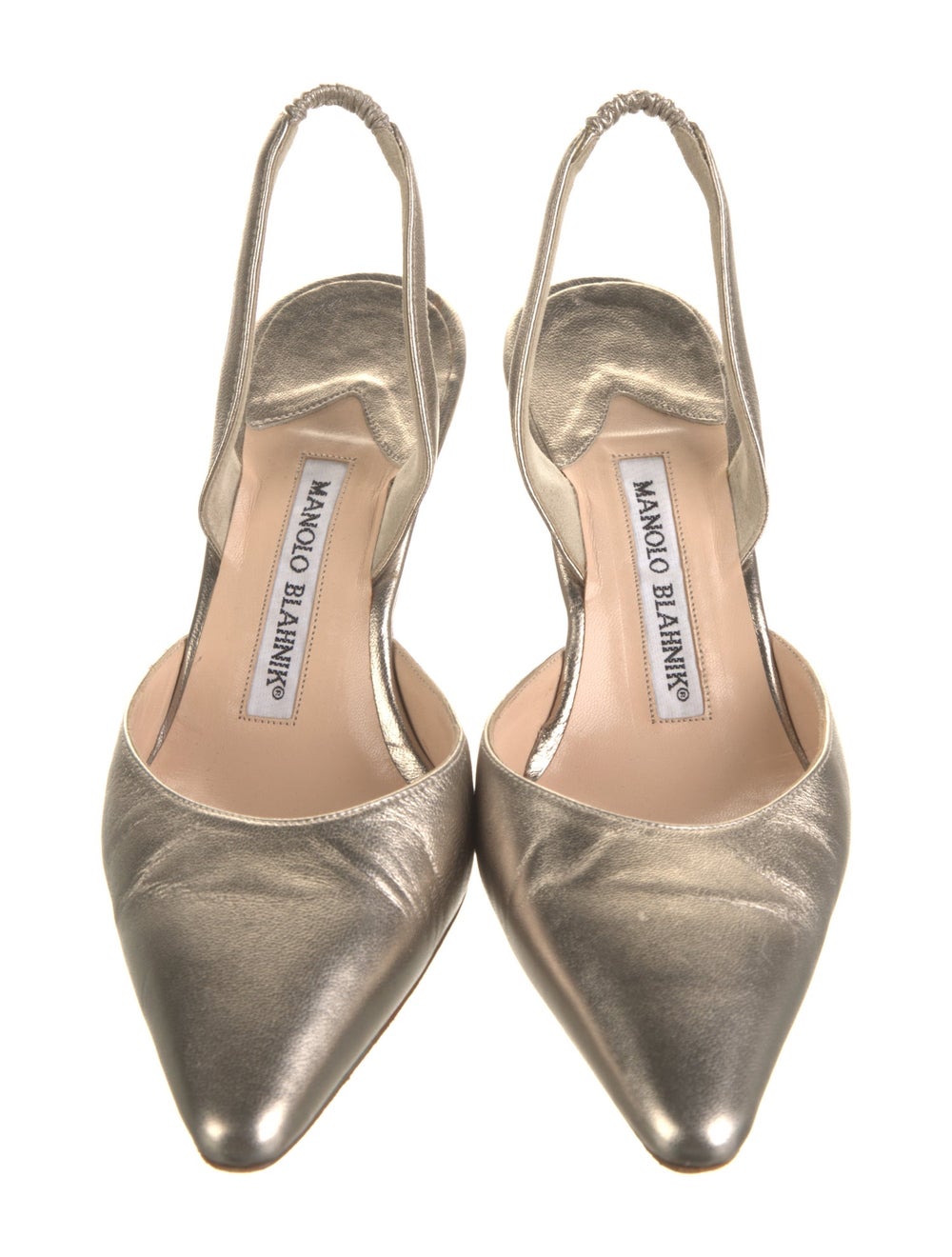 Manolo Blahnik Leather Slingback Pumps Gold & Met… - image 3