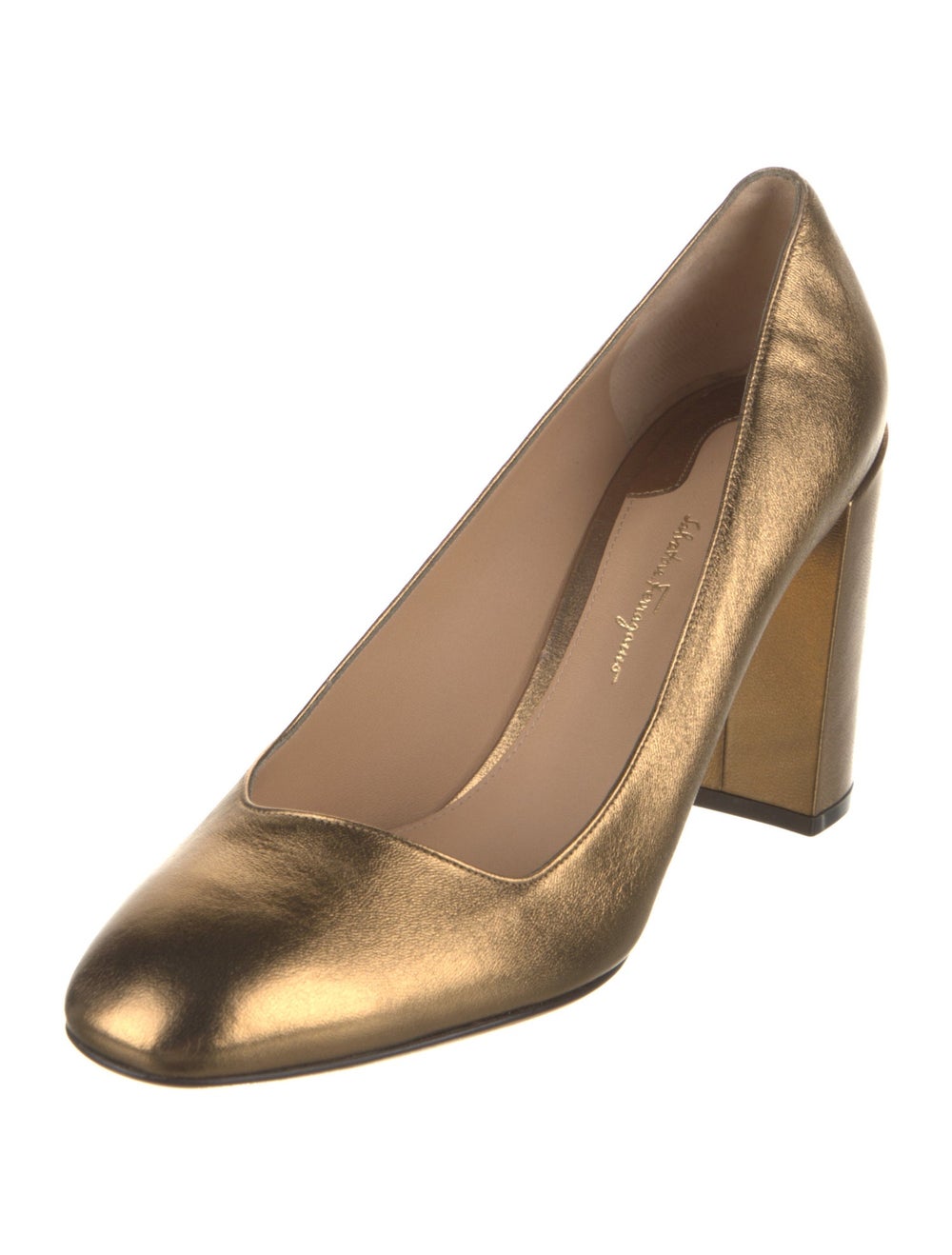 Salvatore Ferragamo Leather Pumps Gold & Metallic… - image 2