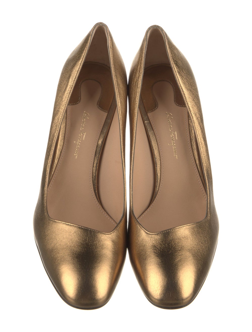 Salvatore Ferragamo Leather Pumps Gold & Metallic… - image 3