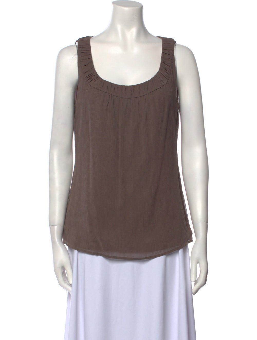 St. John Silk Tank Top Brown Pleated & Mesh Accen… - image 1