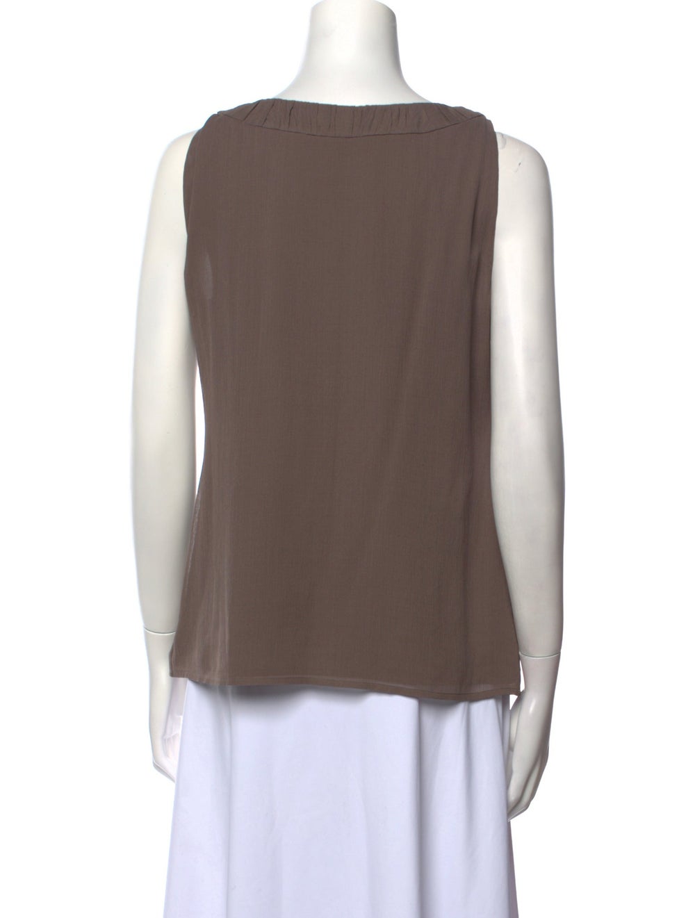 St. John Silk Tank Top Brown Pleated & Mesh Accen… - image 3