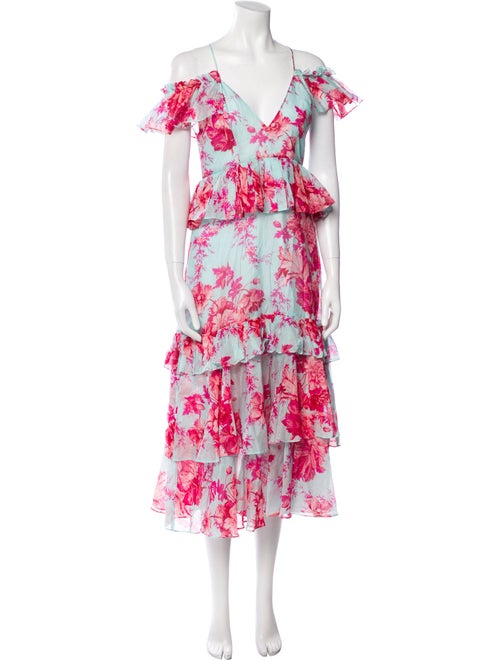 Alice McCall Dress Blue Floral Print Ruffle Embel… - image 1