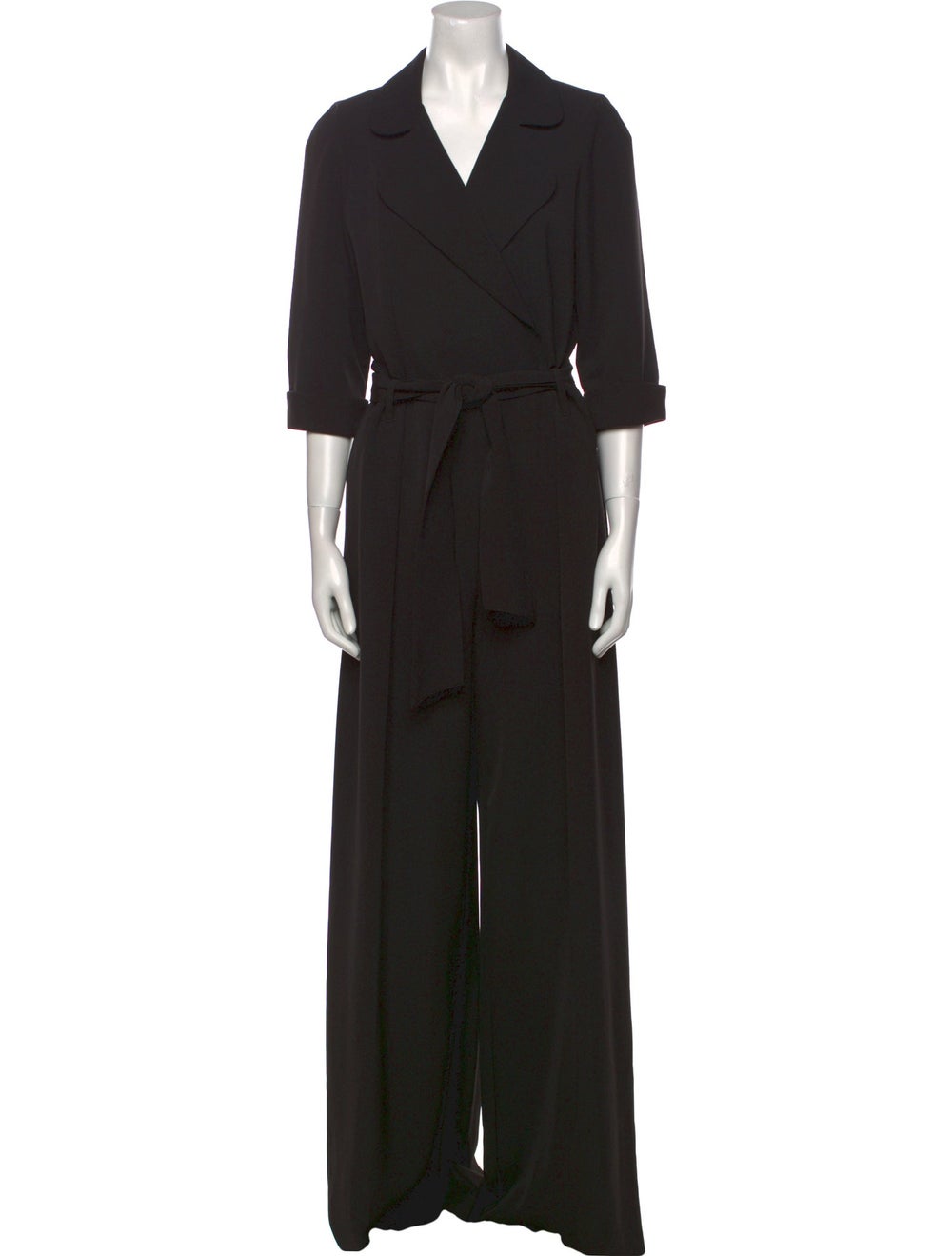 Black Halo Jumpsuit Black Three-Quarter Sleeve wi… - image 1