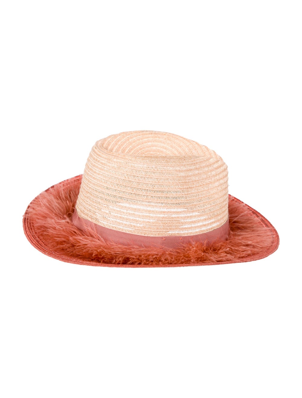 Pink straw Eugenia Kim hat with grosgrain and fea… - image 2