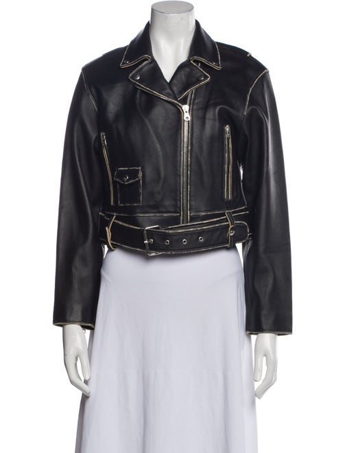 Sandro Eel Skin Biker Jacket Black Pointed Collar