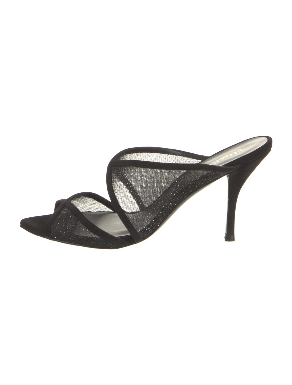 Stuart Weitzman Lace Slides Black & Metallic Sued… - image 1