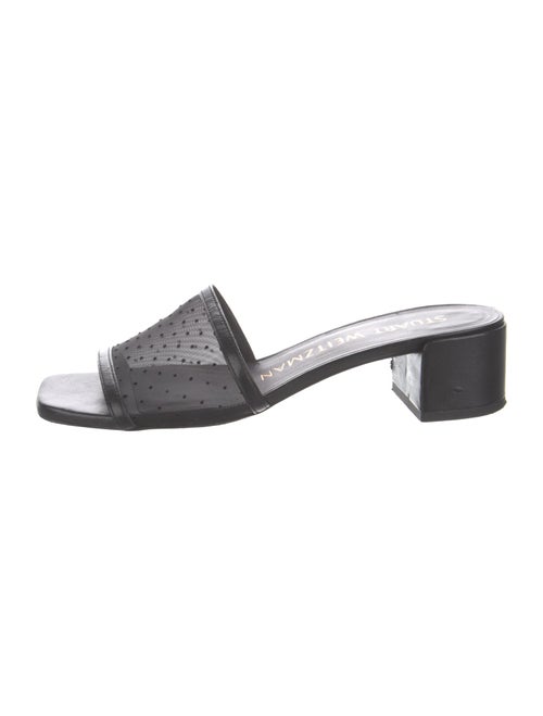 Stuart Weitzman Leather Slides Black Mesh Accents - image 1