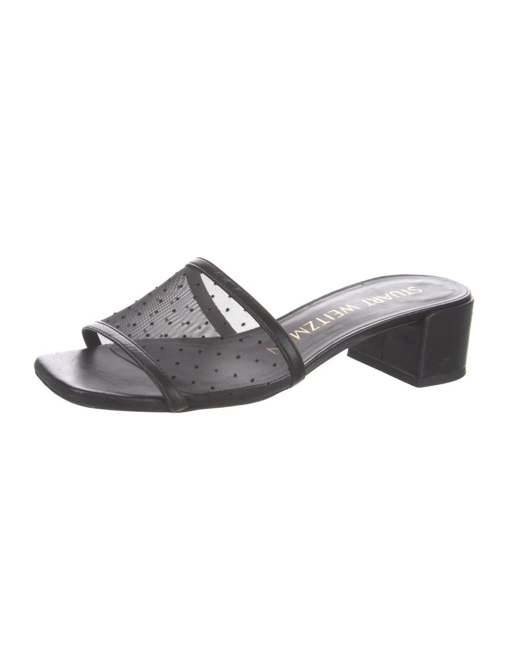 Stuart Weitzman Leather Slides Black Mesh Accents - image 2