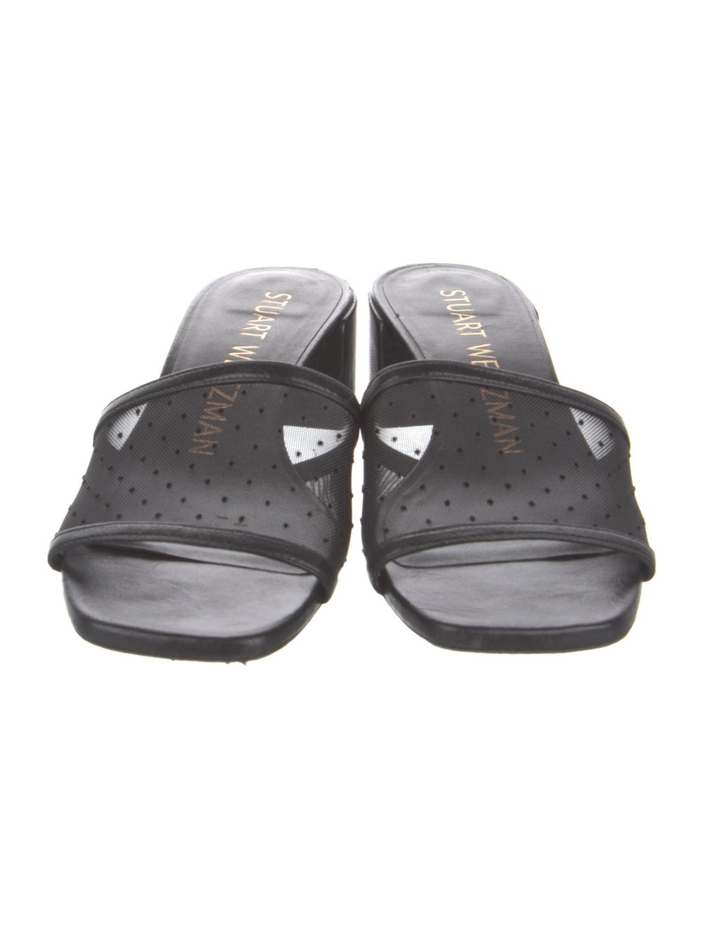 Stuart Weitzman Leather Slides Black Mesh Accents - image 3