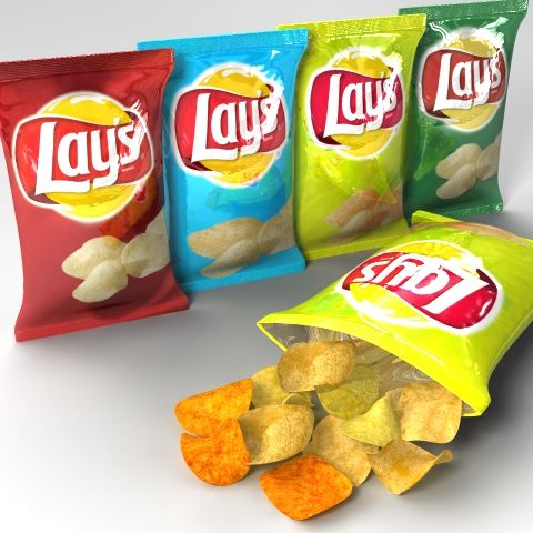 Legt Packungen und Chips mit Texturen 3d model