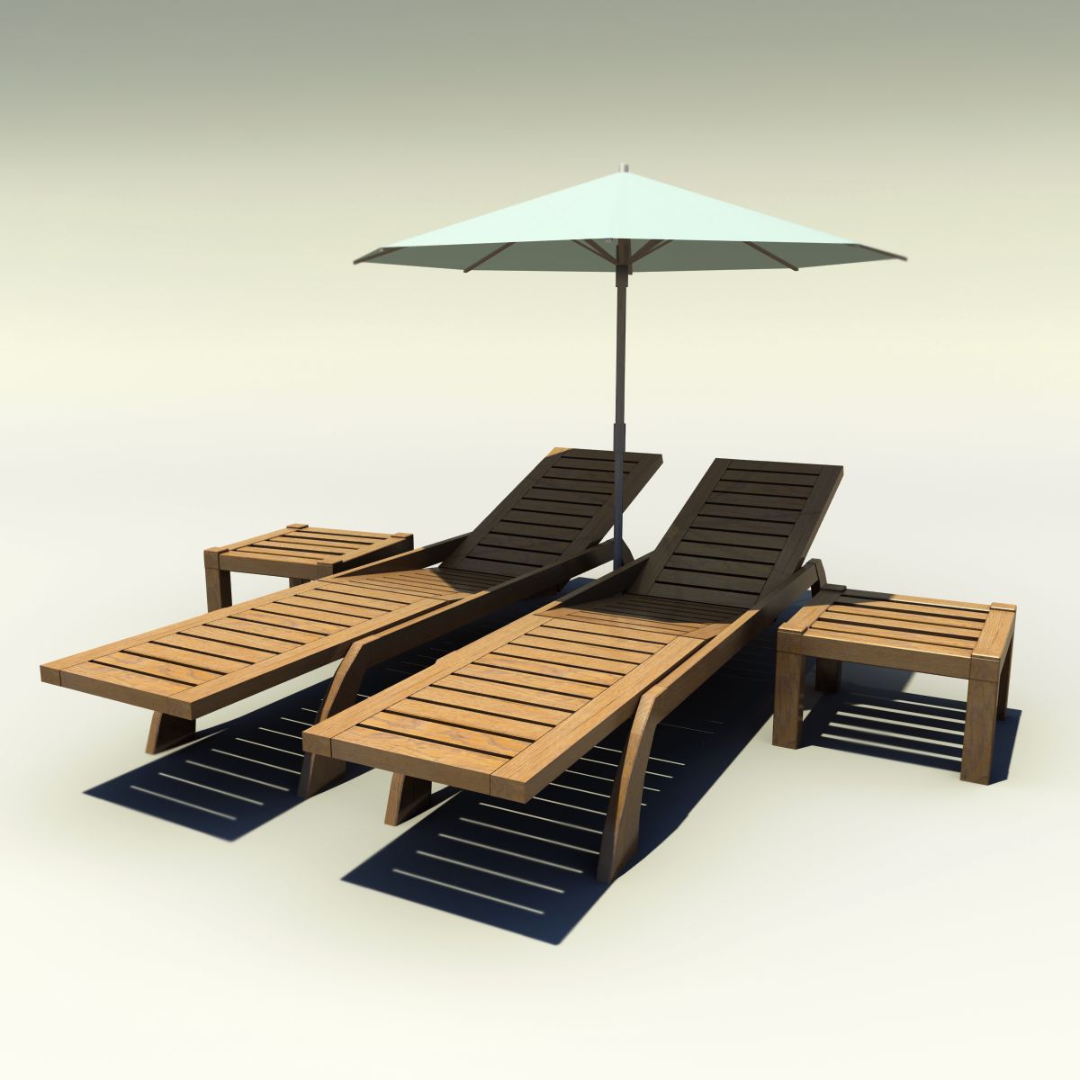 Sunbed_wooden 3d model