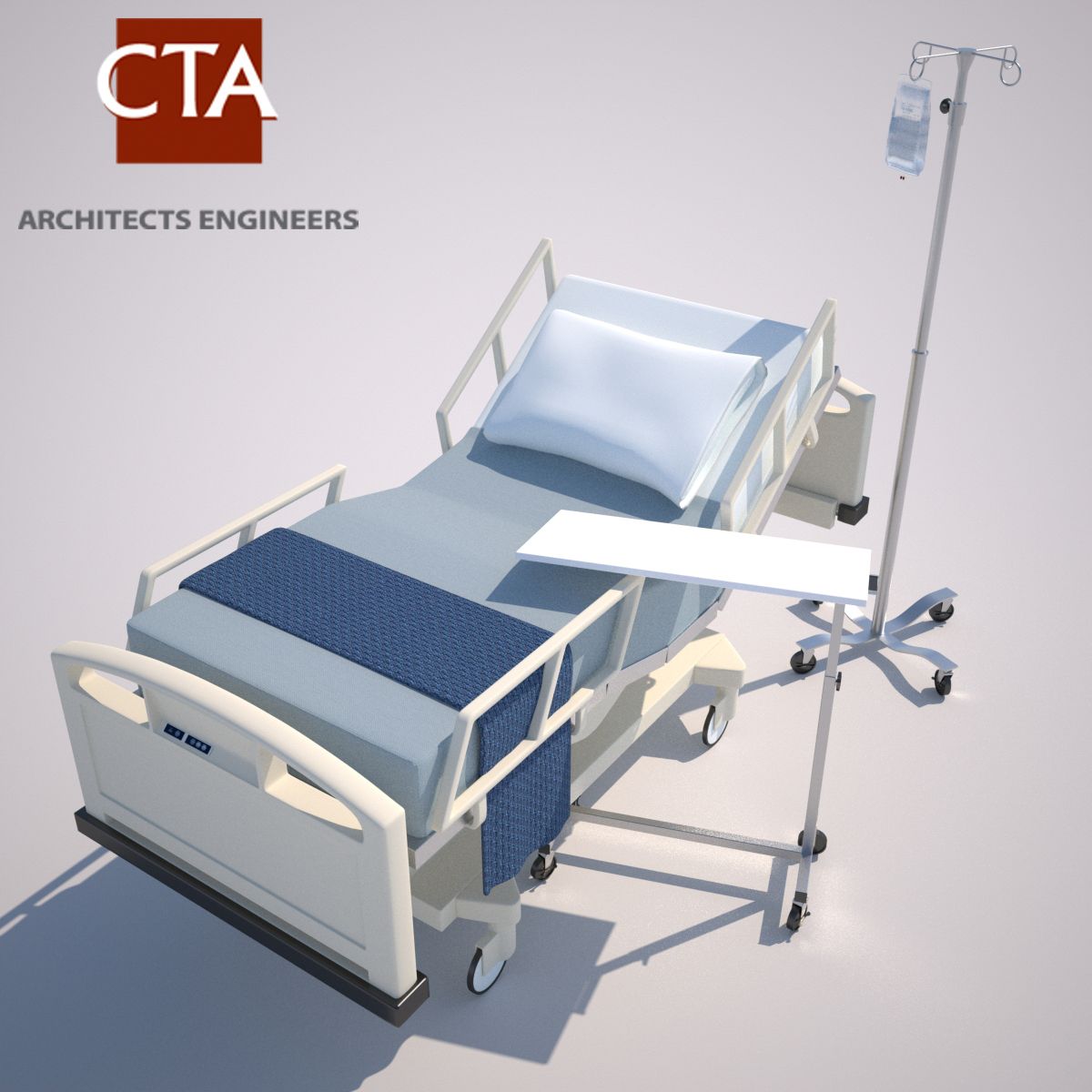 Krankenhausbett, Tisch & IV 3d model