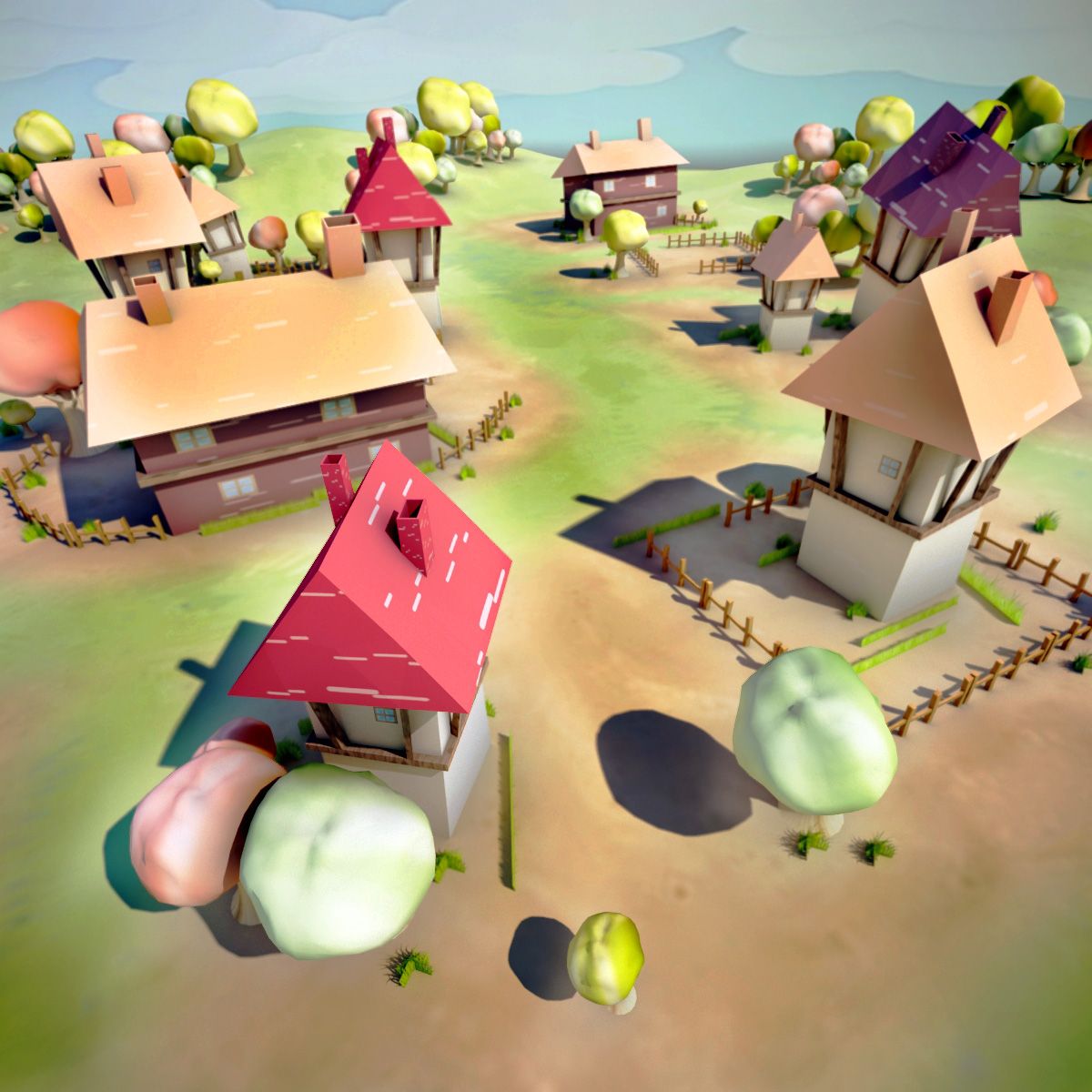 Cartoon Village Landscape 3d model